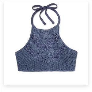 Blue Crochet Halter Top for Swimming